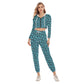 Bellafontes Light Blue & Black Animal Print Women's Crop Hoodie Sports Sets