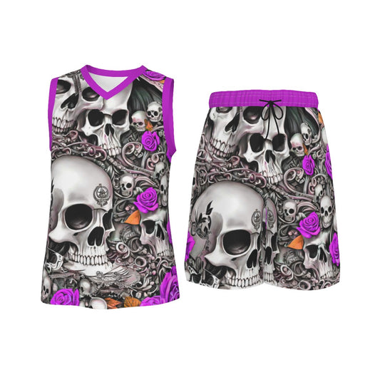 Skulls and Roses Men's V Neck Basketball Suit