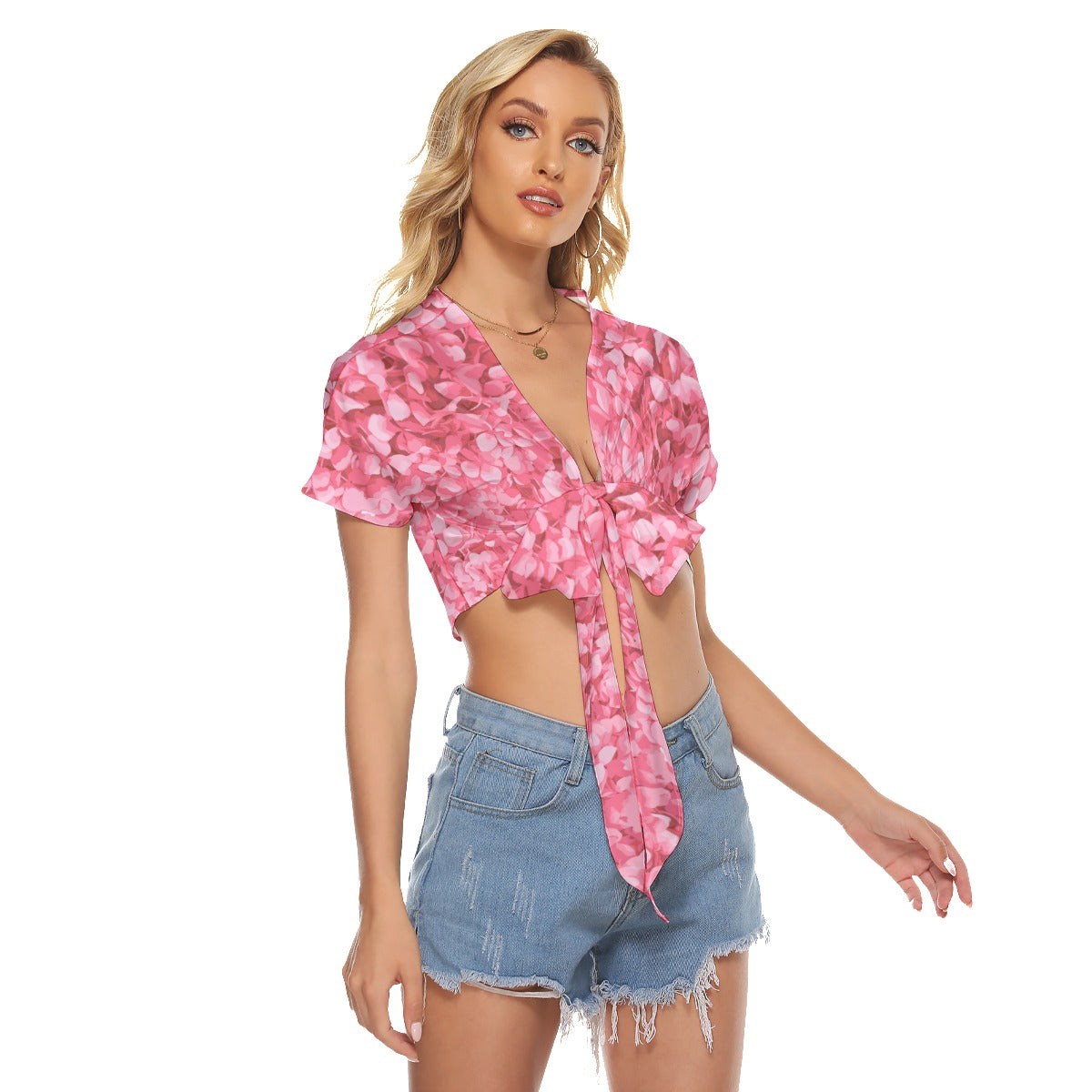 Pink Flower Peddles Women's Bandage Crop Top