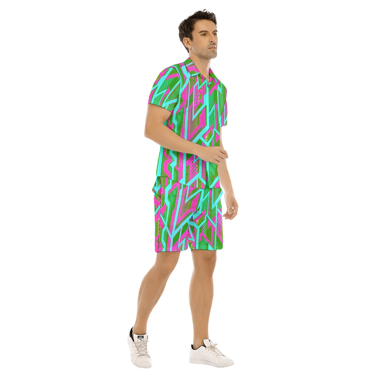 Bright Futuristic Geometric Men's Short Sleeve Shirt Sets