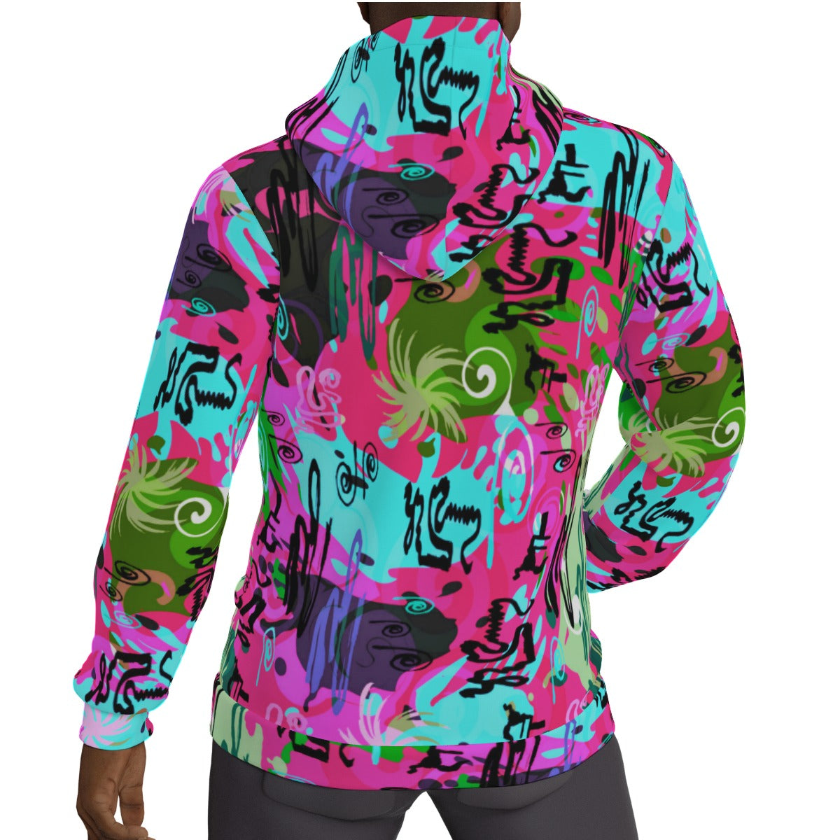 Colorful Abstract Ethnic Graffiti Style Men's Thicken Pullover Hoodie