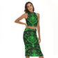 Green With Black Vintage Flowers Women's Tank Top & Split High Skirt Set