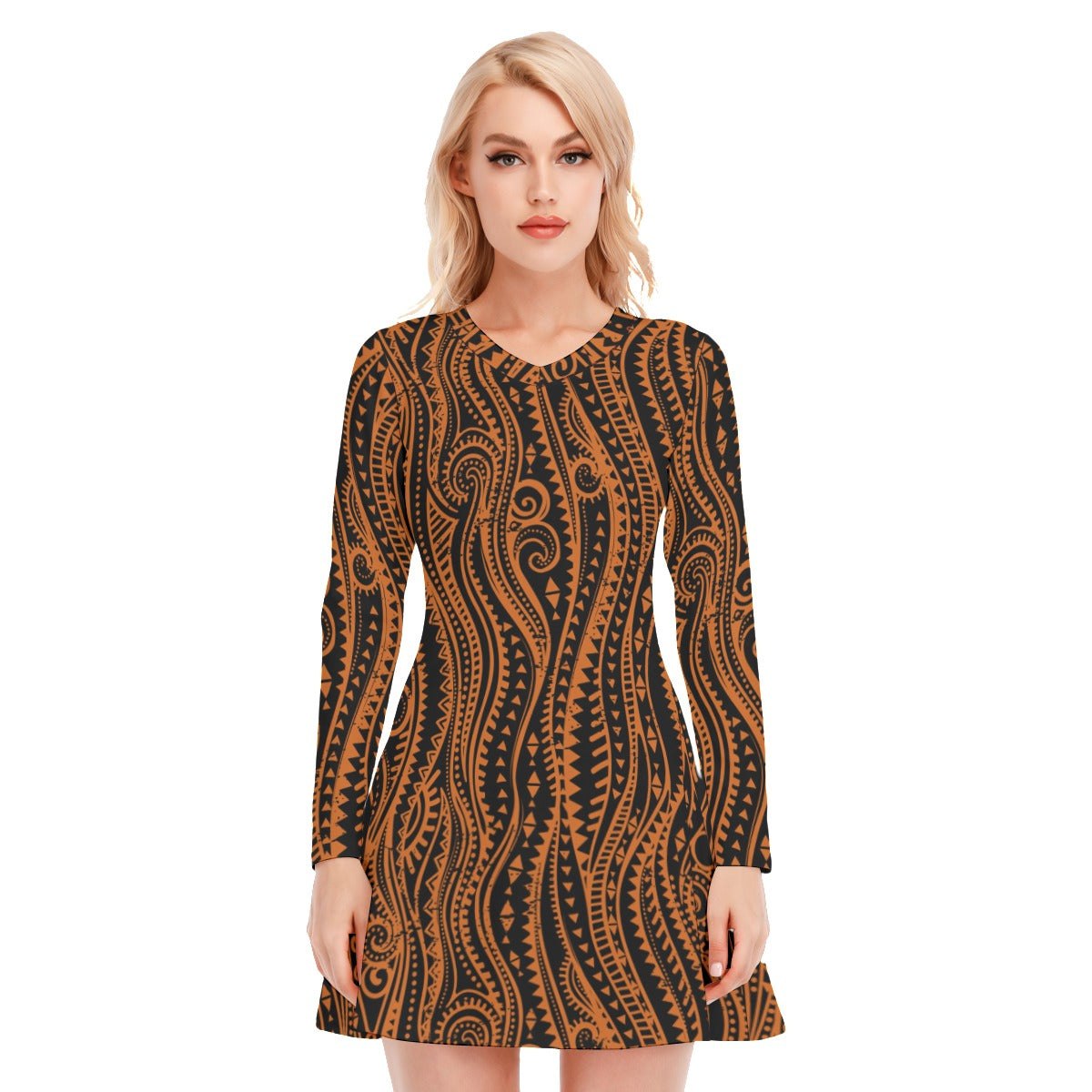 Ethnic Vintage Tribal Women's V-neck Long Sleeve Dress