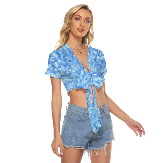 Blue Flower Peddles Women's Bandage Crop Top