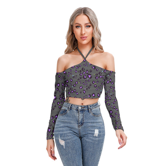 Bellafonte Animal Print Women's Halter Lace-up Top