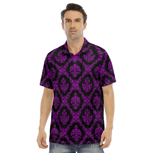 Purple & Black Ethnic Men's Polo Shirt | Velvet