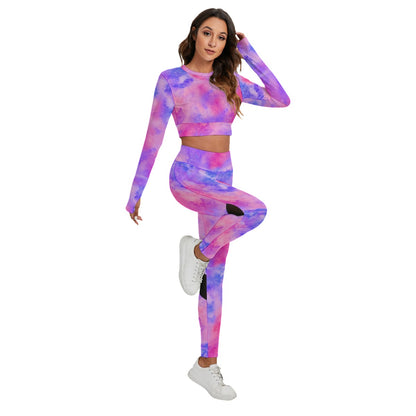 Colorful Abstract Women's Sport Set With Backless Top And Leggings