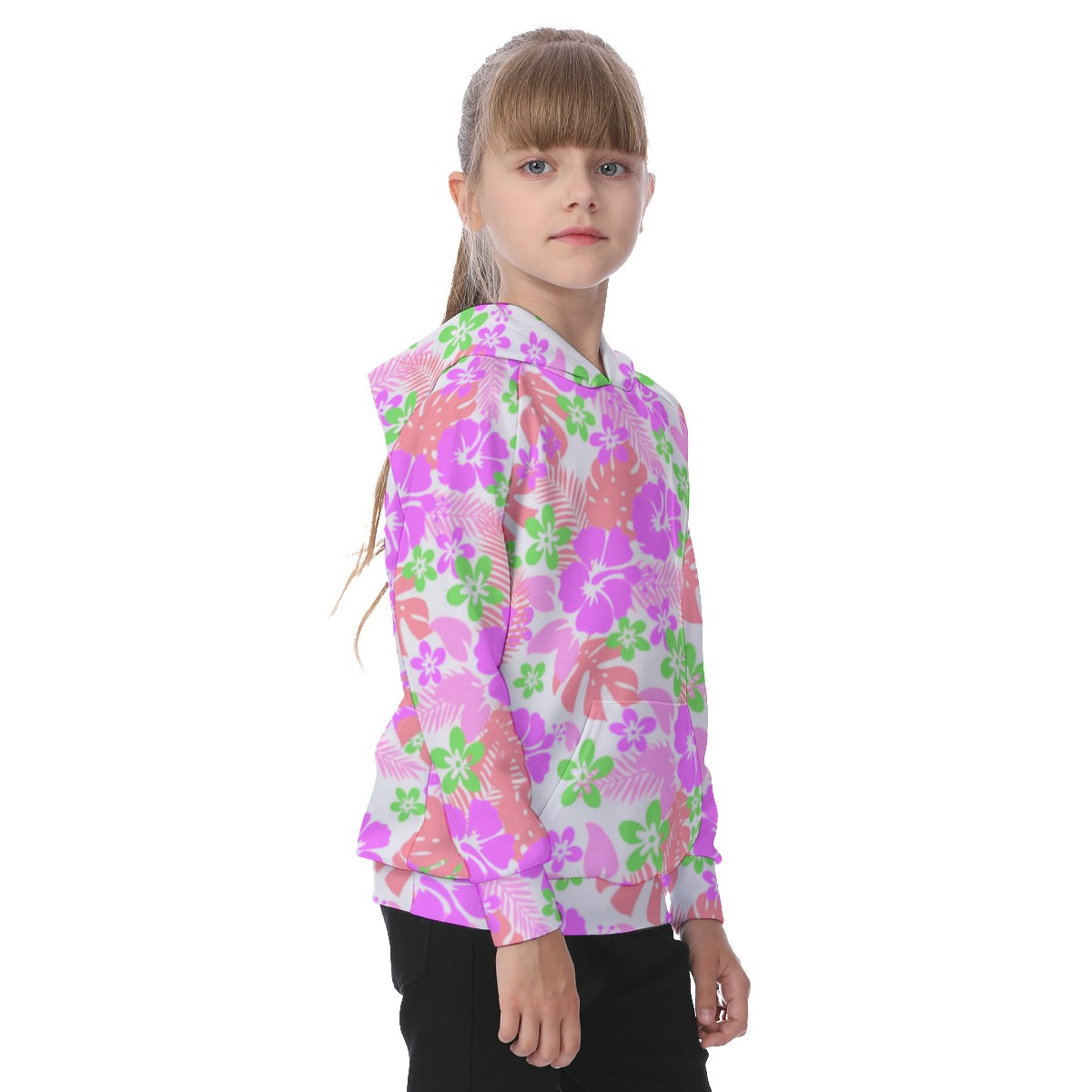 Tropical Hawaiian Flowers Kid's Raglan Pullover Hoodie