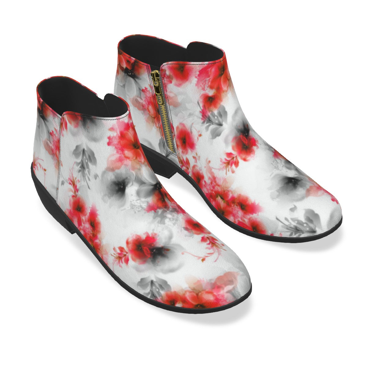 Red Abstract Flowers Men's Fashion Boots