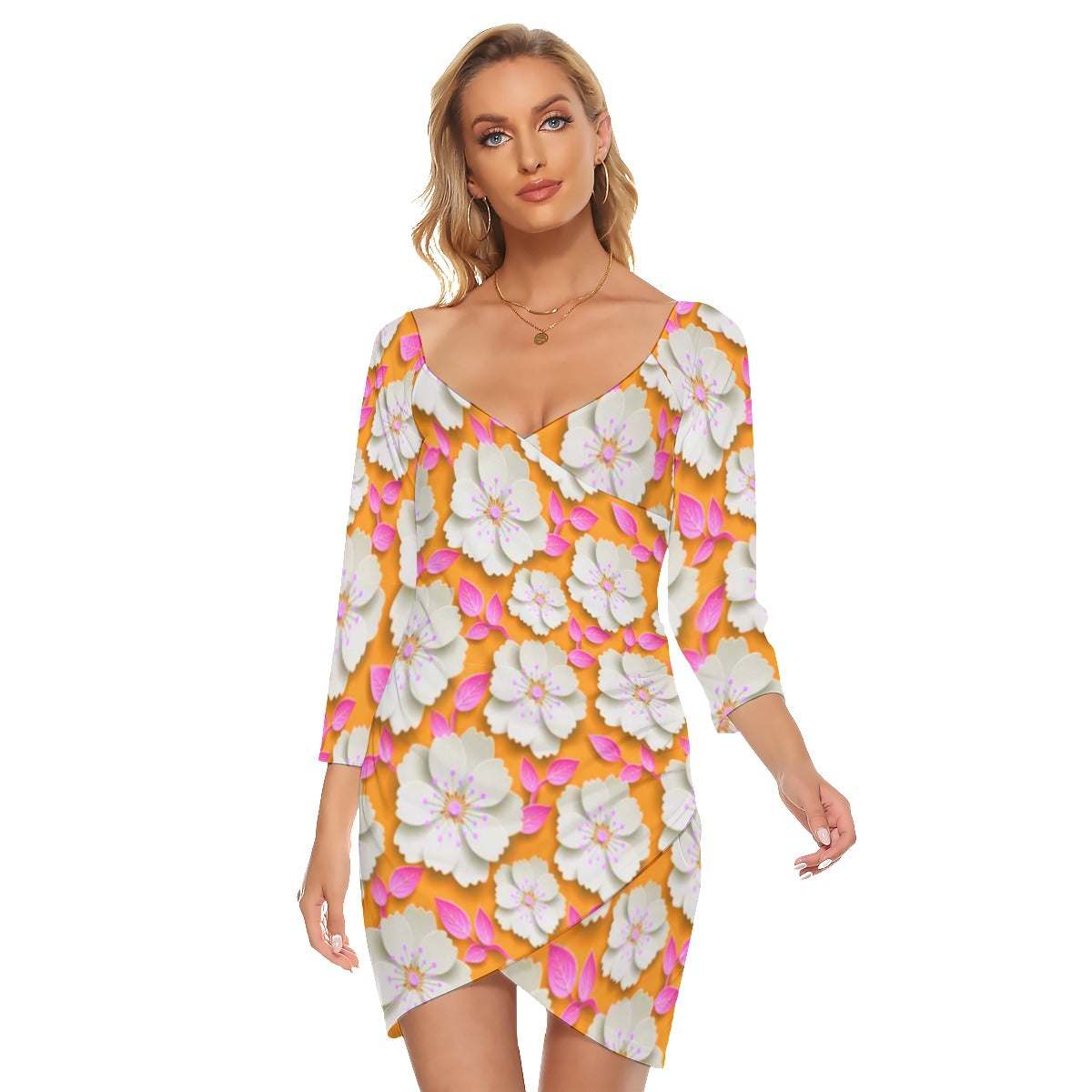 Spring Flowers Women's Off-shoulder Long Sleeve Dress