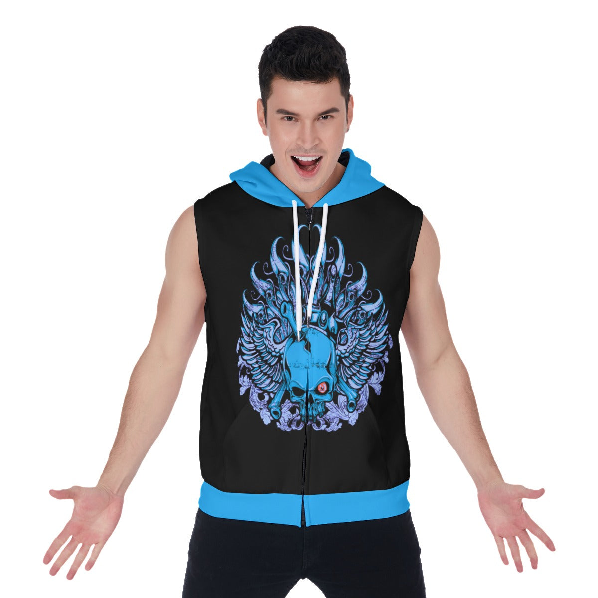 Skull King Men's Zipper-Up Sleeveless Hoodie