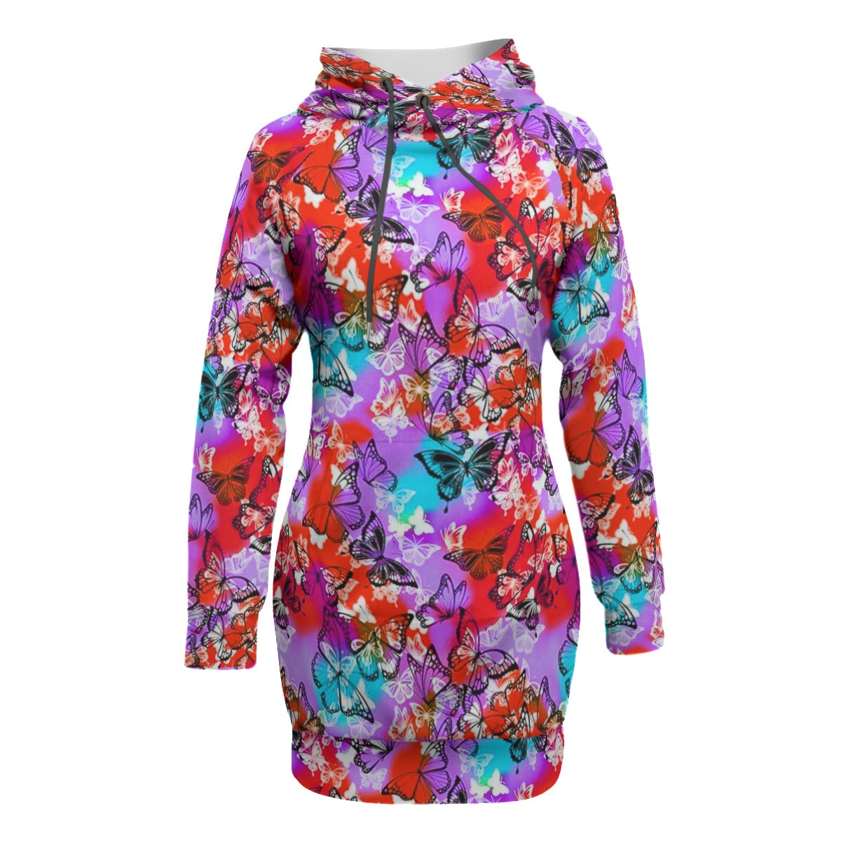 Women's Colorful Butterflies Pullover Hoodie With Raglan Sleeve