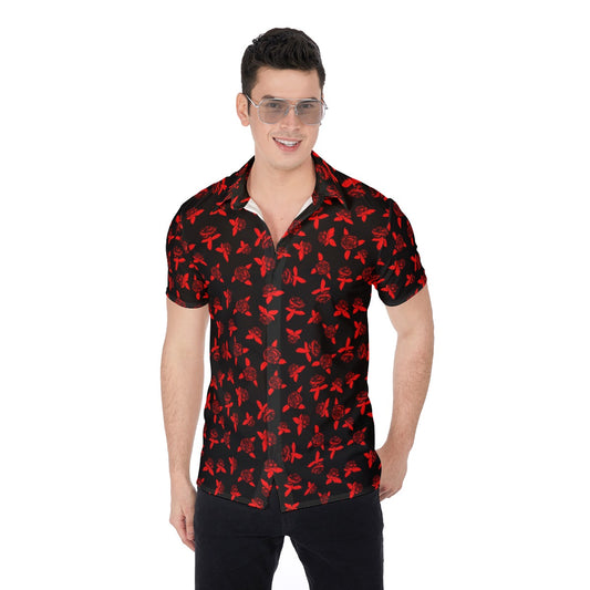 Black & Red Roses Men's Button Up