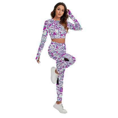 Women's Hearts Doodle Sport Set With Backless Top And Leggings