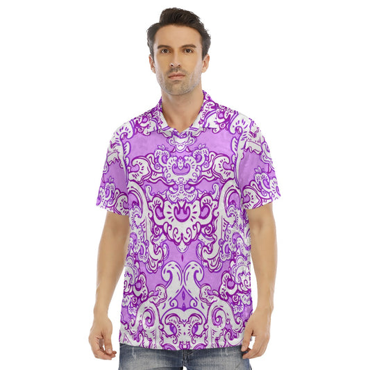 Purple & White Baroque Pattern Men's Polo Shirt | Velvet