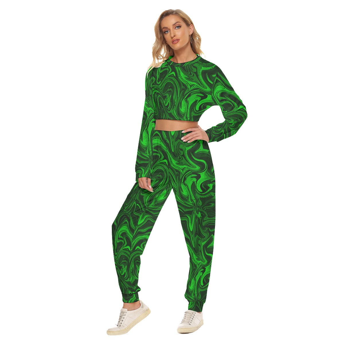 Green Drippin Sauce Women's Crop Sweatshirt Suit