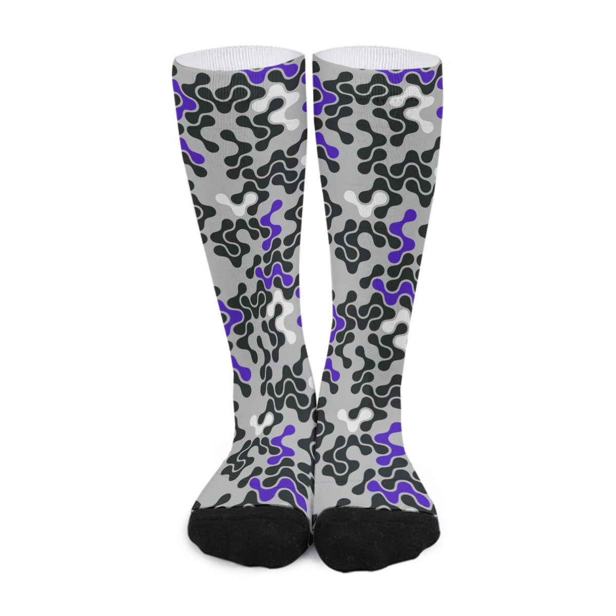 Blue, Black & White Abstract Long Socks