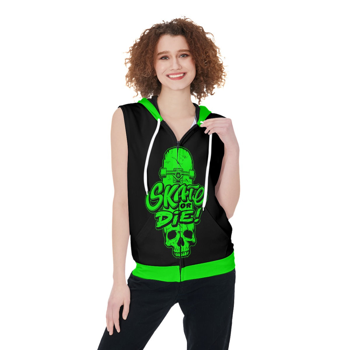 Skate Or Die Women's Zip-up Sleeveless Hoodie