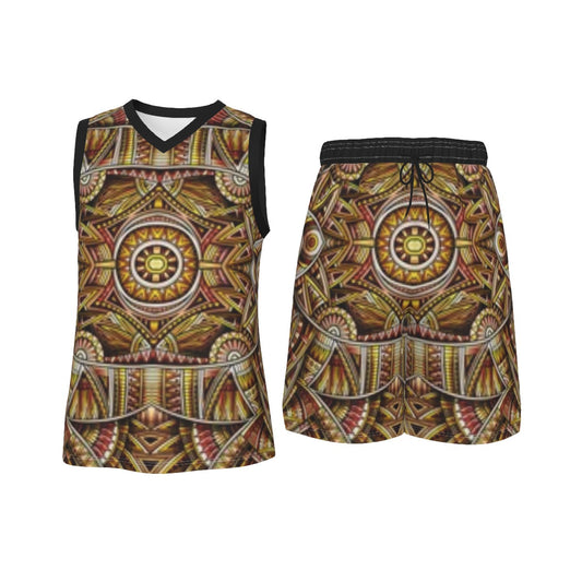 Abstract Ethnic Men's V Neck Basketball Suit