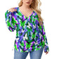 Colorful Butterflies Women’s V-neck T-shirt With Side Drawstring(Plus Size)
