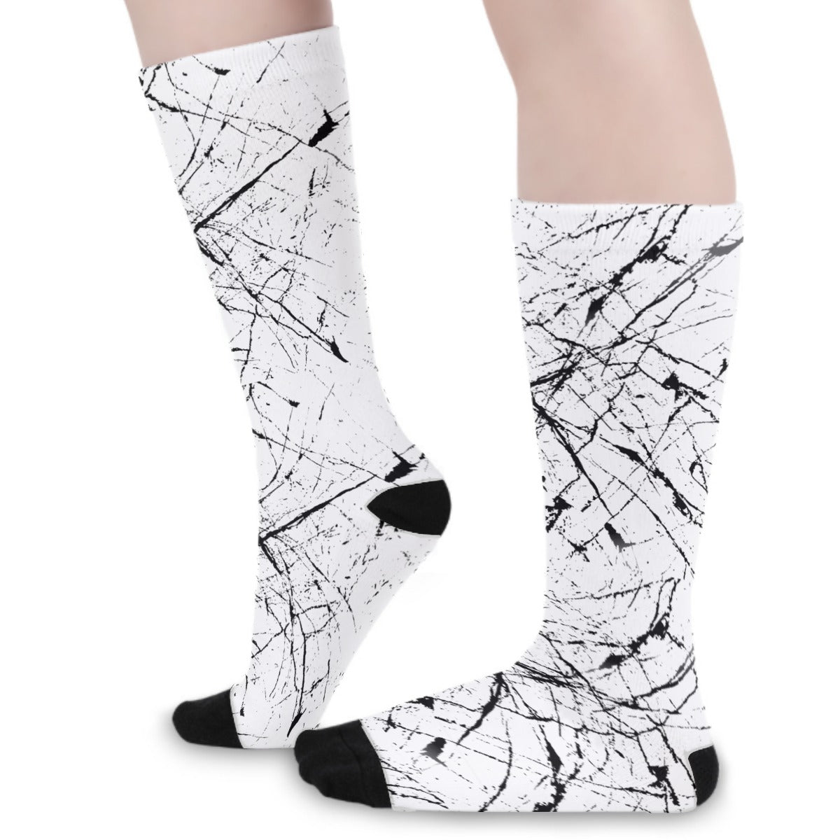 White & Black Splatter Long Socks