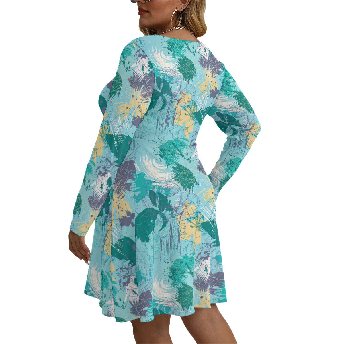 Women's Work Of Art V-neck Long Sleeve Dress (Plus Size)