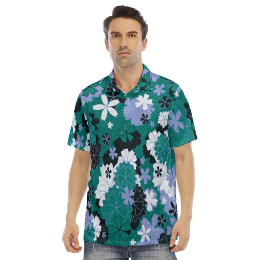 Japanese Style Flowers Men's Polo Shirt | Velvet