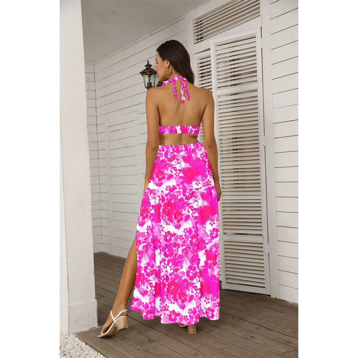 Hawaiian Tropical Tie Back Wrap Dress