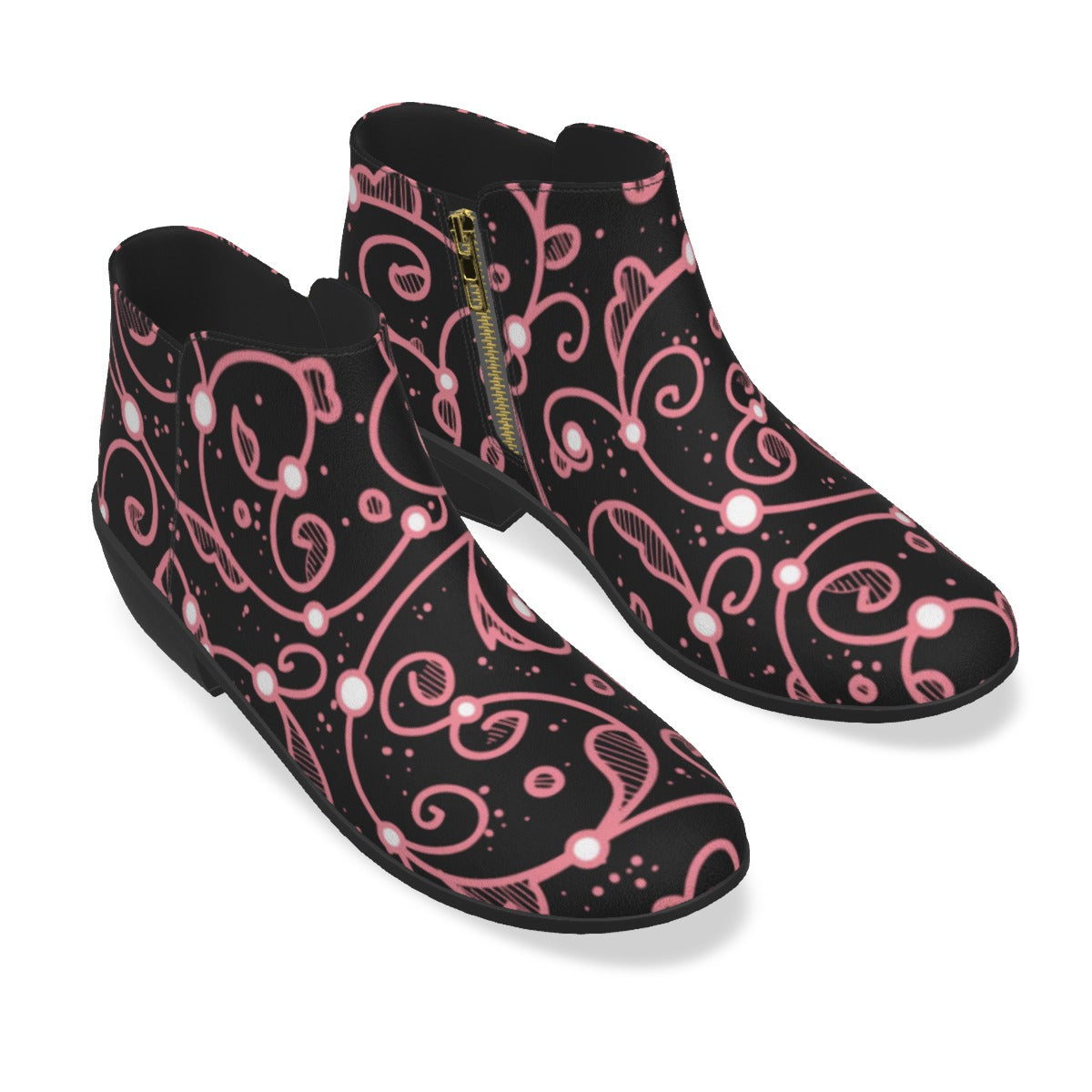 Black & Pink Swirls Men's Fashion Boots