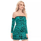 Teal Bellafonte Animal Print Off-shoulder Back Lace-up Dress