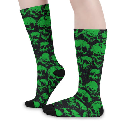 Green Grunge Skulls Long Socks