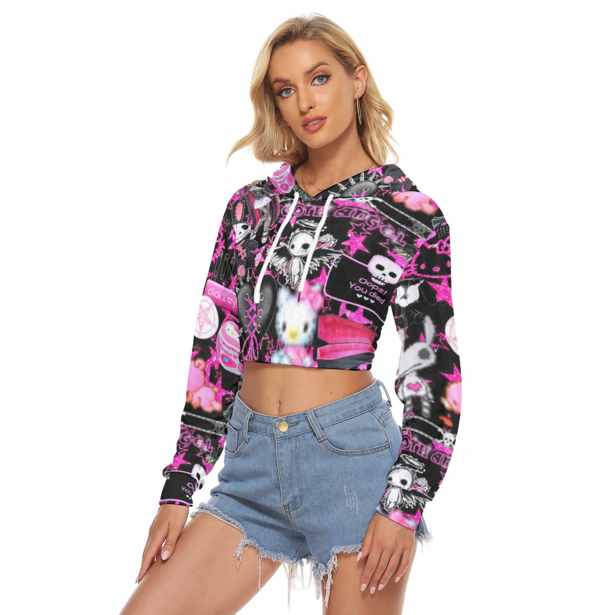 Women's Punk Style Crop Top Hoodie|Velvet