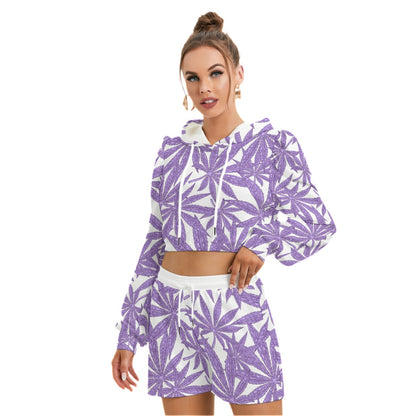 Cannabis Leaves Marijuana Women's Mirco Fleece Hoodie And Shorts Set