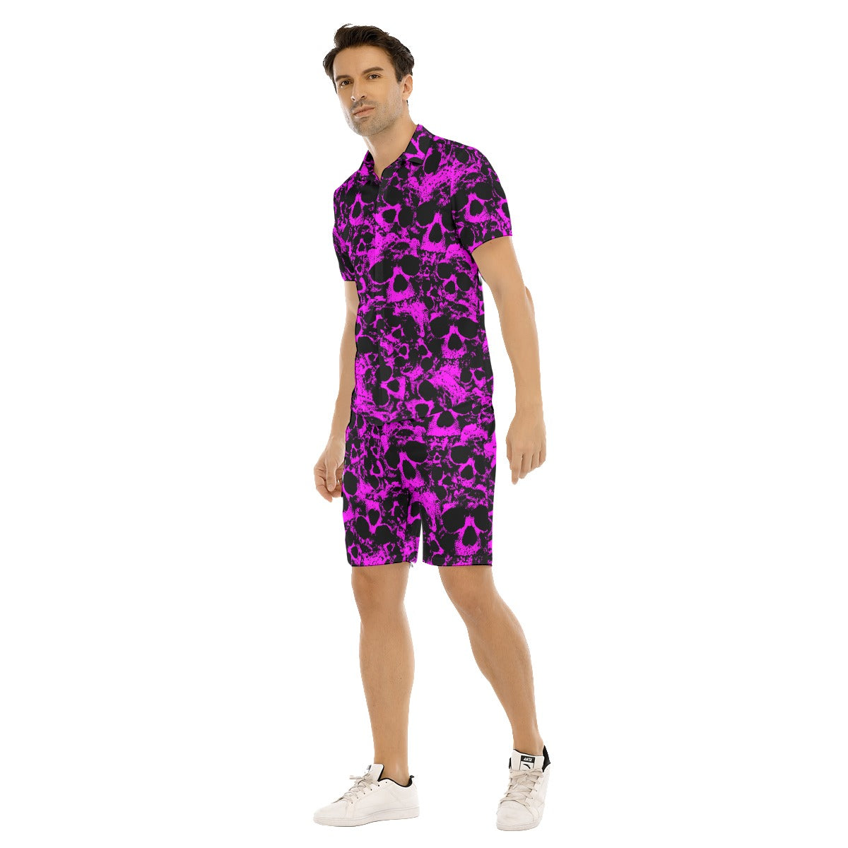 Men's Purple Skull Gang Short Sleeve Shirt Sets