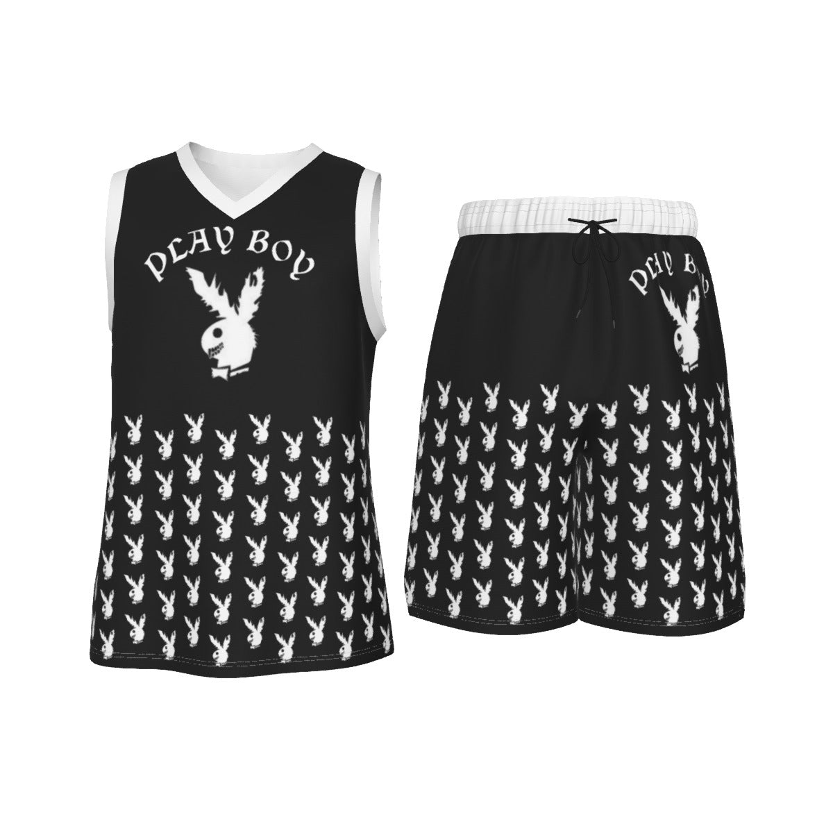 Black & White Play Boy Men's V Neck Basketball Suit