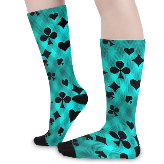 Teal & Black Playing Card Long Socks