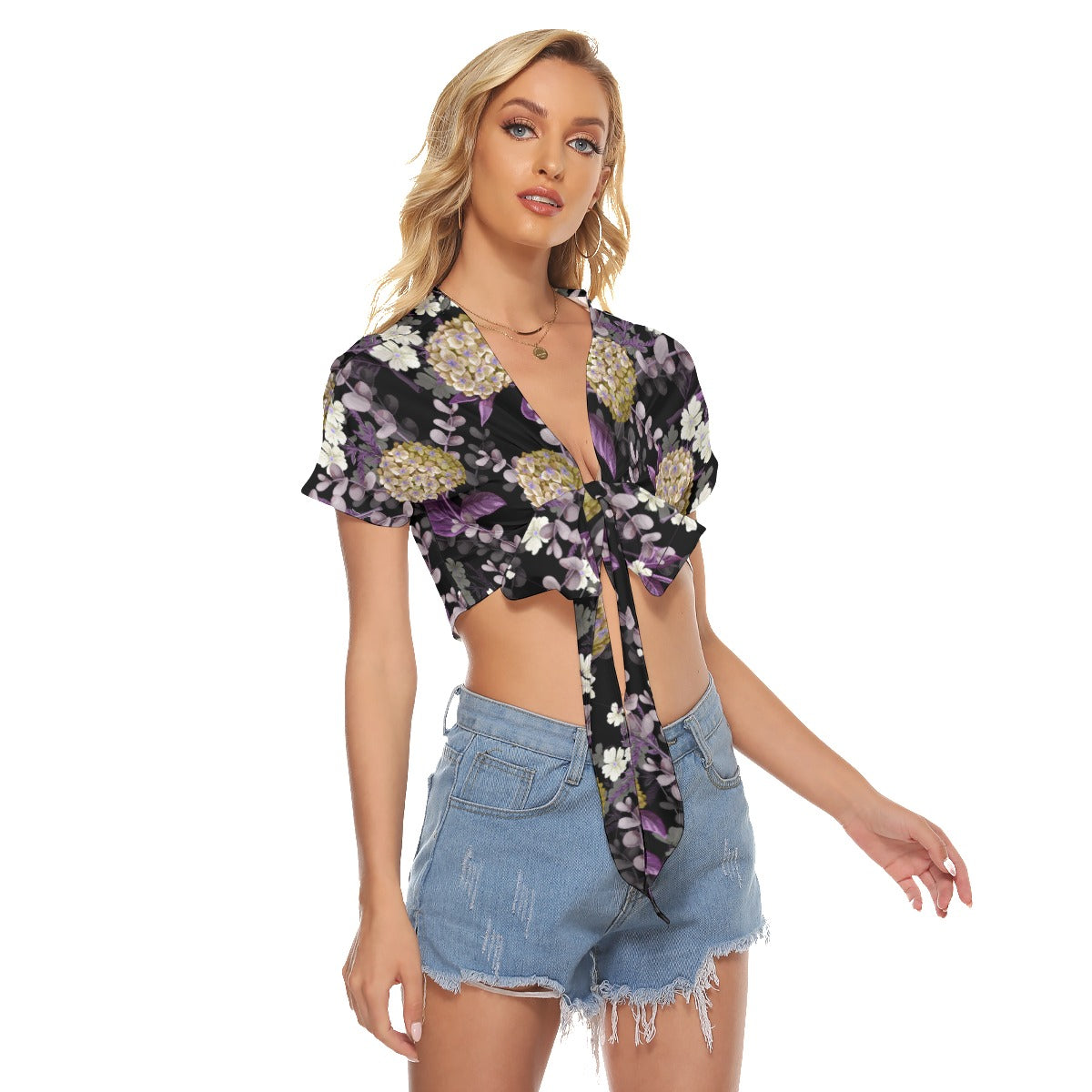 Yellow Hydrangea Flowers Women's Bandage Crop Top