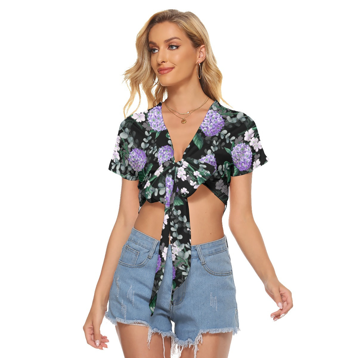 Purple Hydrangea Flowers Women's Bandage Crop Top