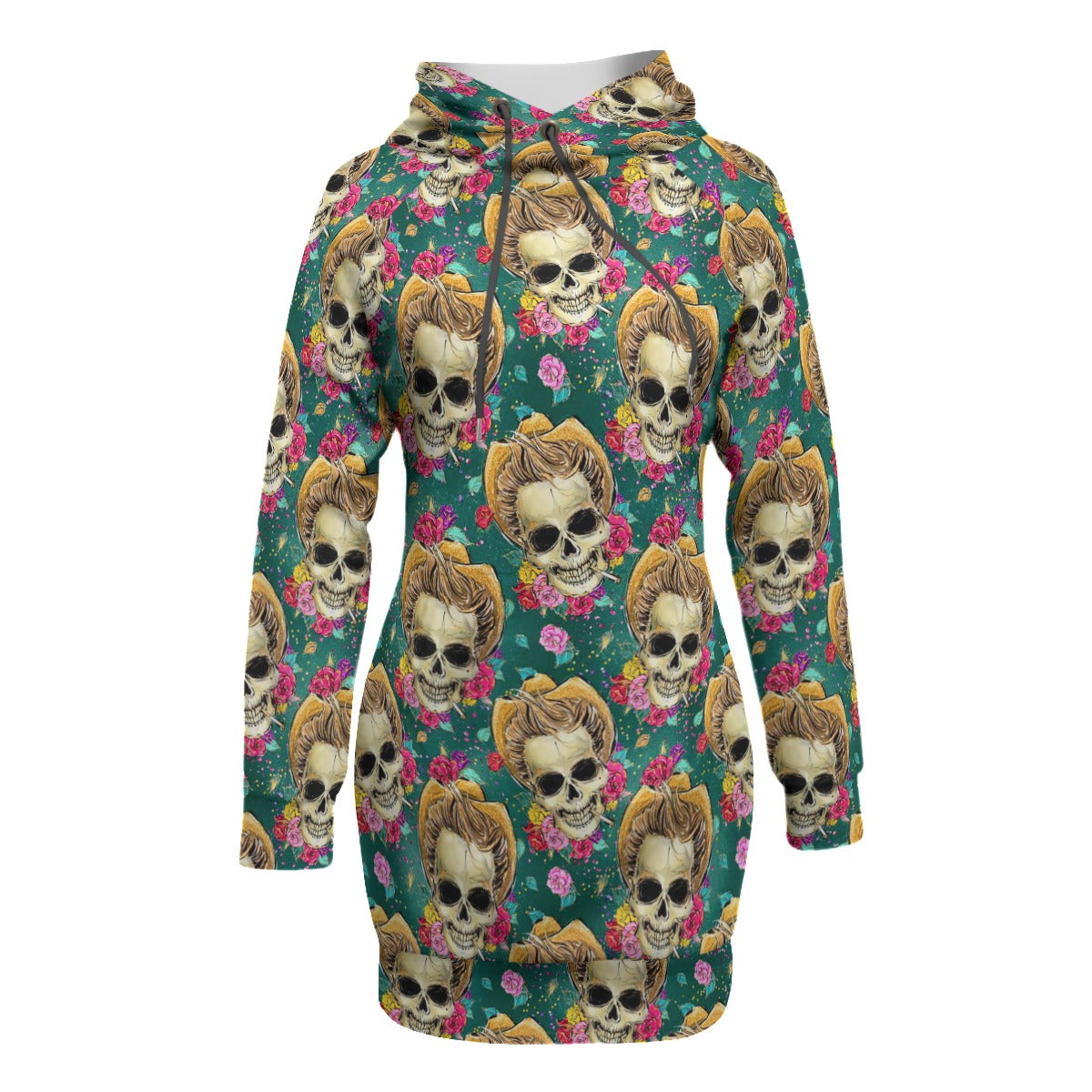 Ladies Skulls and Roses Women's Pullover Hoodie With Raglan Sleeve