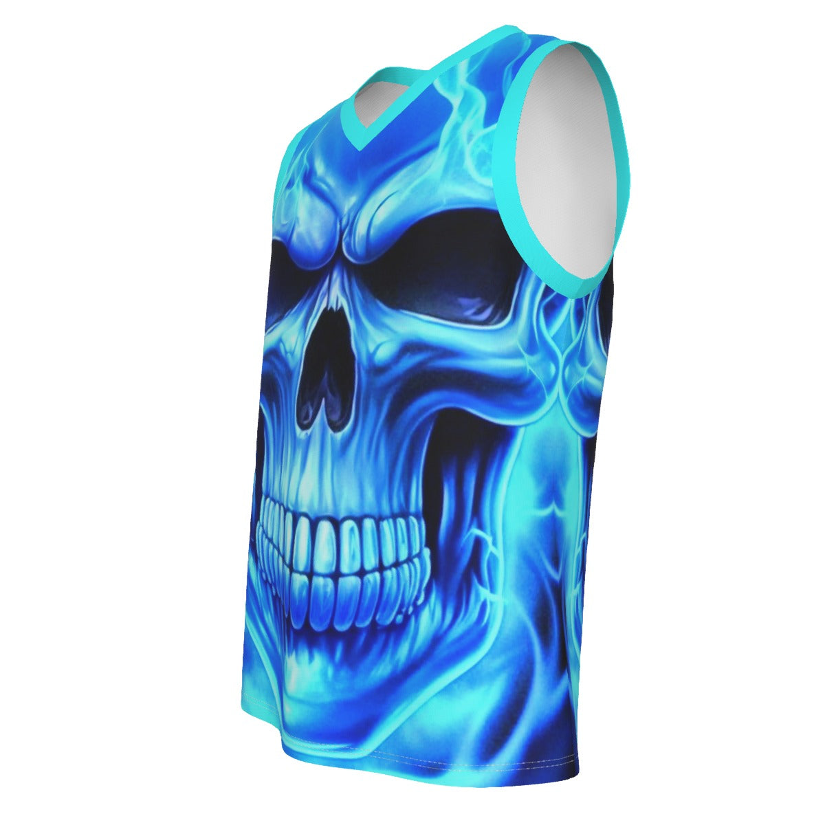 Men's Flaming Skull V Neck Basketball Top