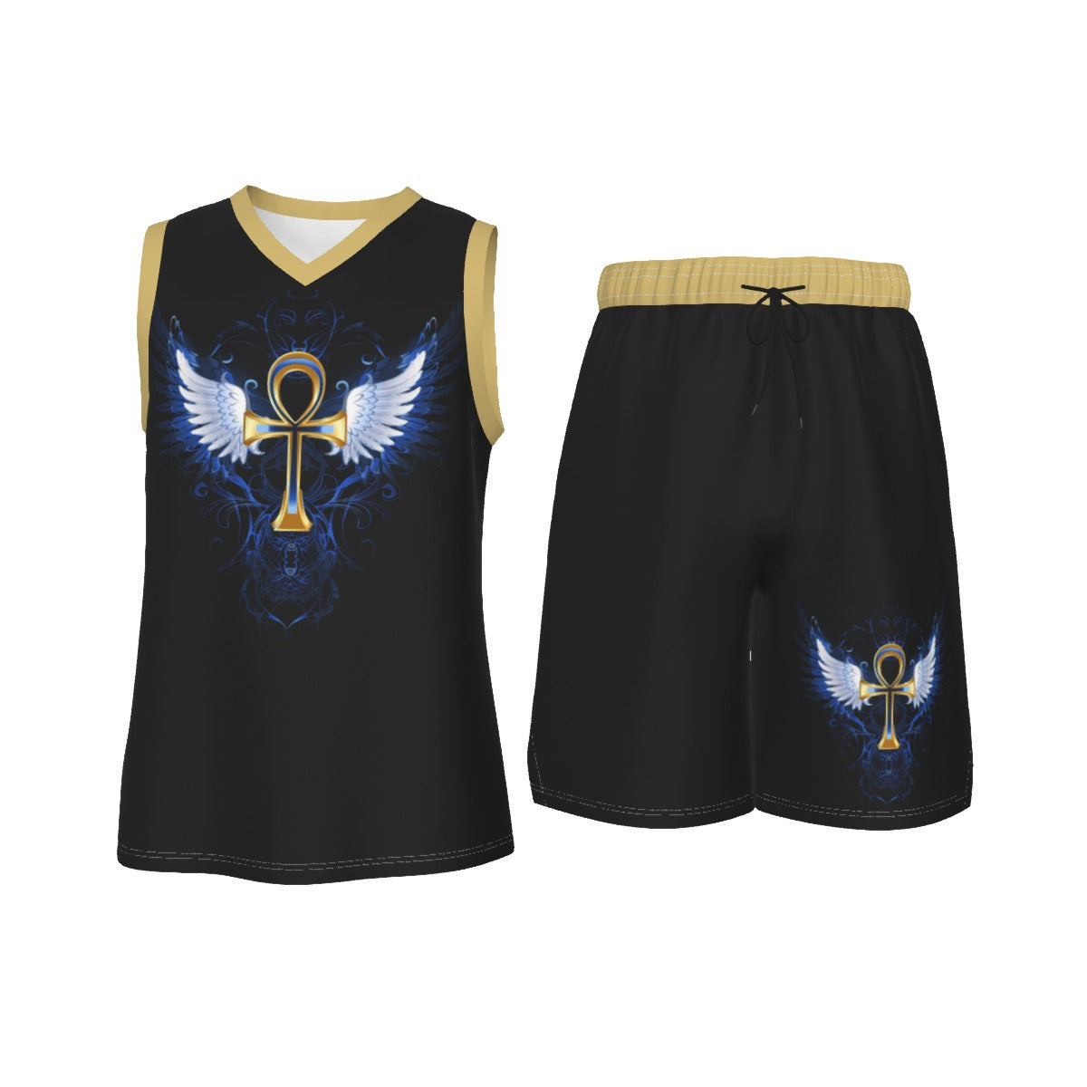 Golden Ankh Men's V Neck Basketball Suit