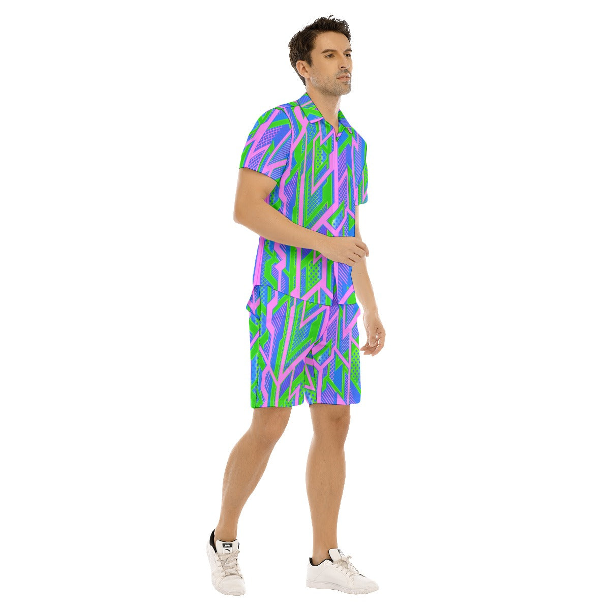 Bright Futuristic Geometric Men's Short Sleeve Shirt Sets