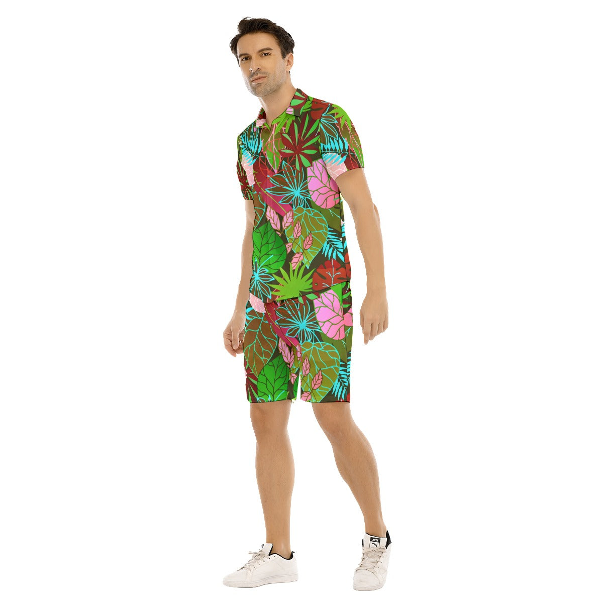 Neon Leaves Men's Short Sleeve Shirt Sets