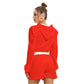 Red & White Pentagram With Leaves Women's Micro Fleece Hoodie And Shorts Set