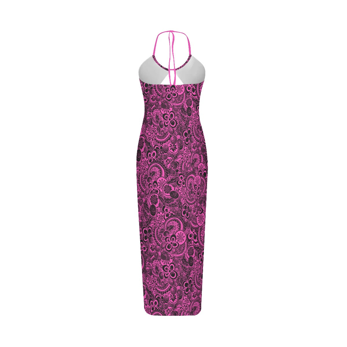 Pink With Black Flowers Women's Sexy Hollow Cami Dress