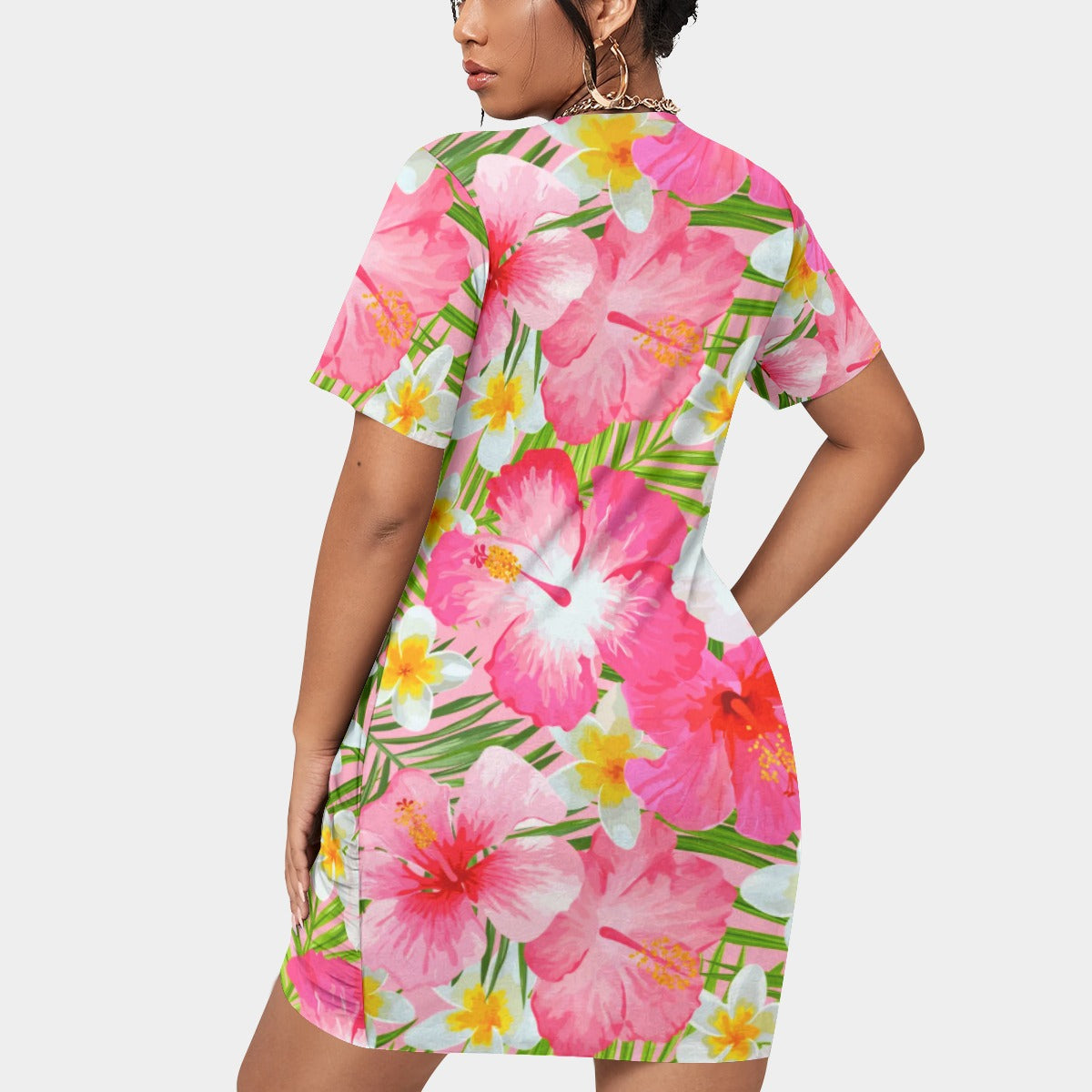 Women’s Tropic Vibes Stacked Hem Dress With Short Sleeve（Plus Size)