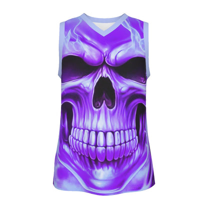 Men's Flaming Skull V Neck Basketball Top