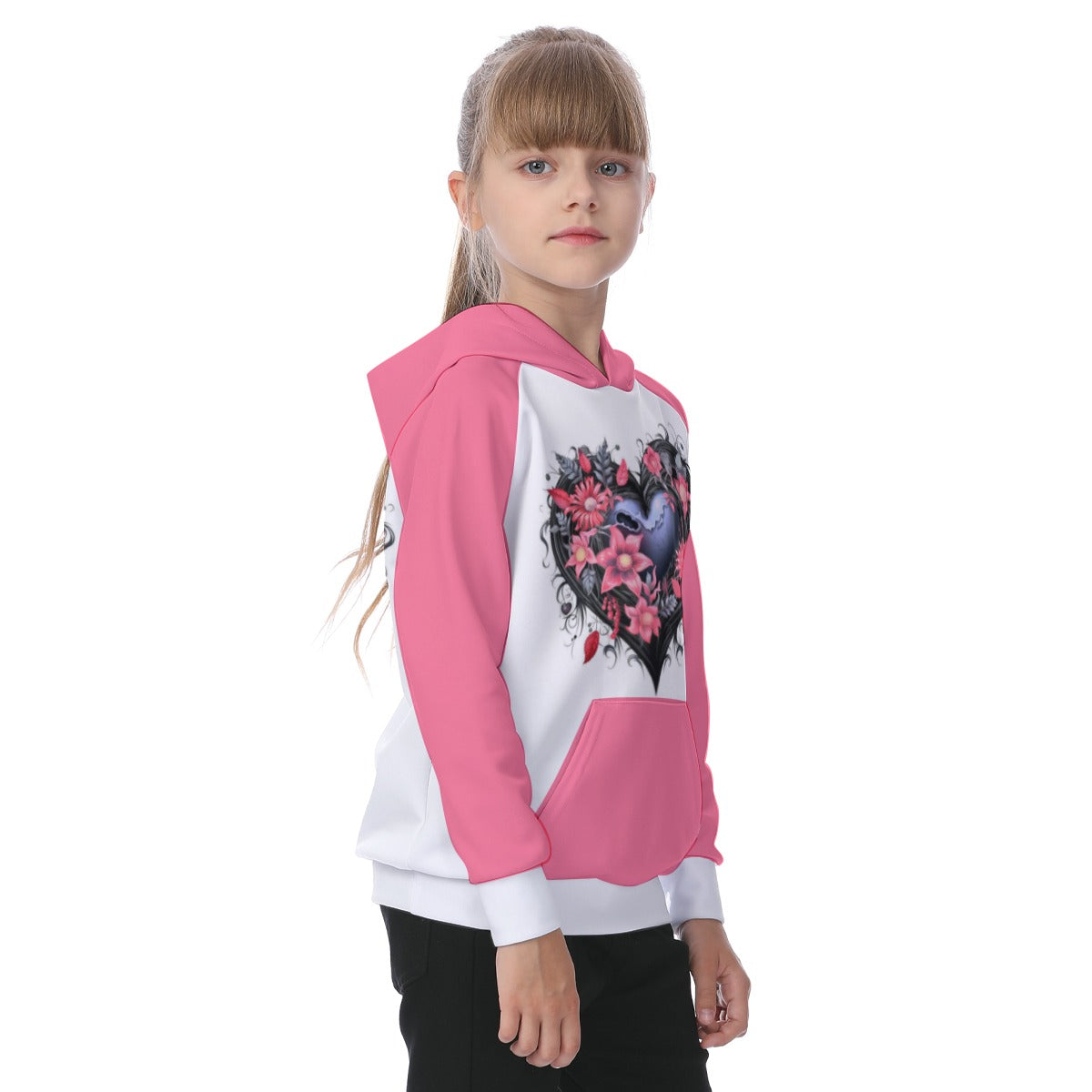 Kid's Gothic Hearts Raglan Pullover Hoodie