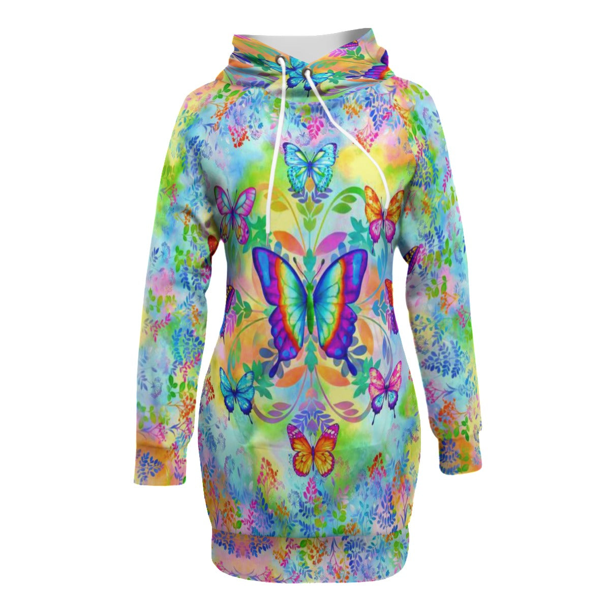 Women's Colorful Butterflies Pullover Hoodie With Raglan Sleeve