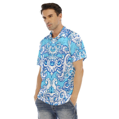 Blue & White Baroque Pattern Men's Polo Shirt | Velvet